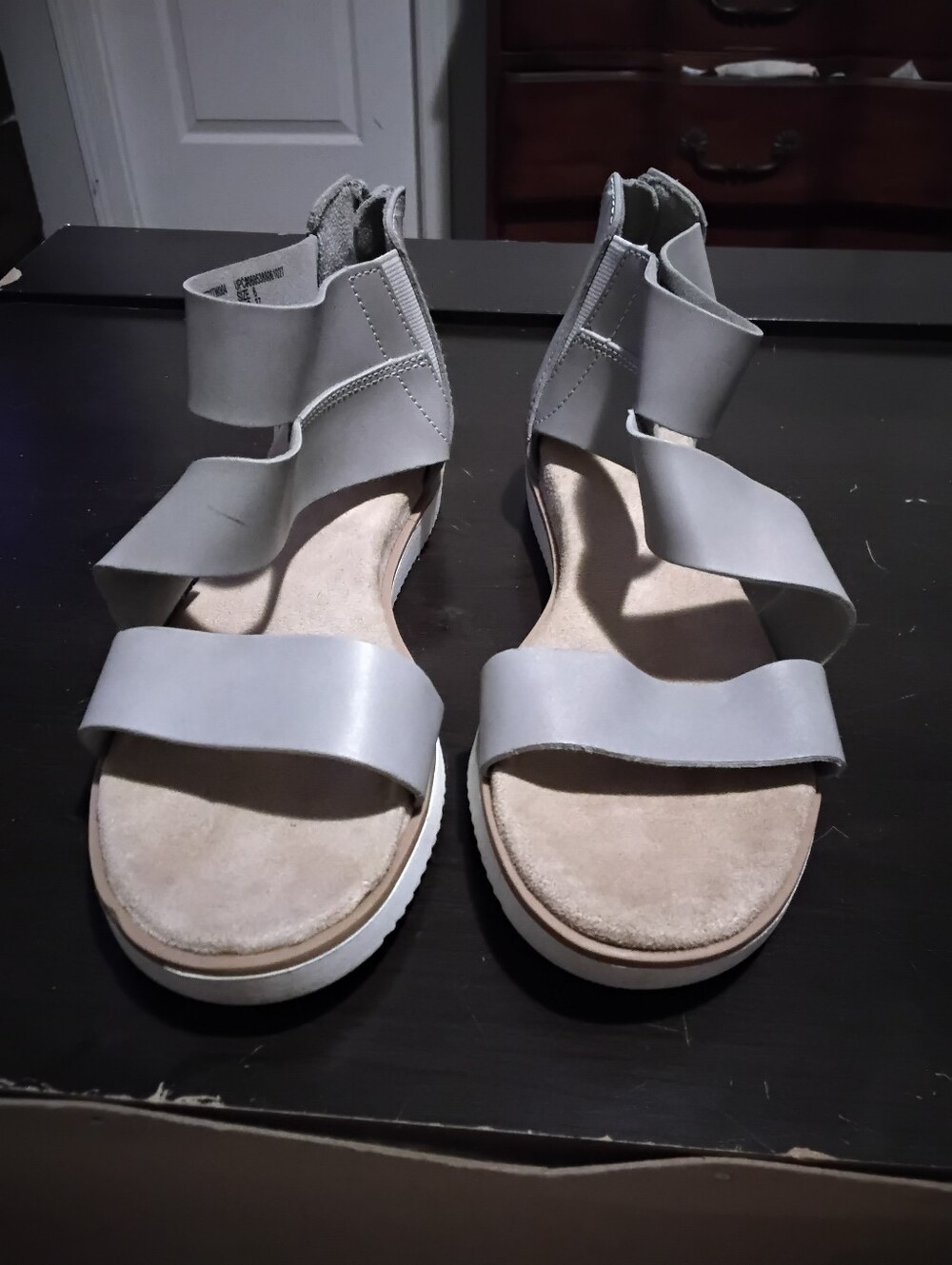 Time and Tru Light Gray Strappy Wedge Sandals